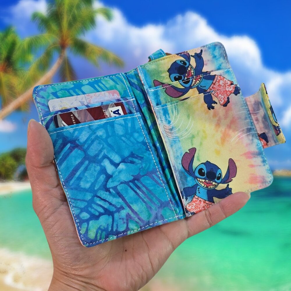 Handmade Disney Stitch Fabric Credit Card Wallet with Keyring